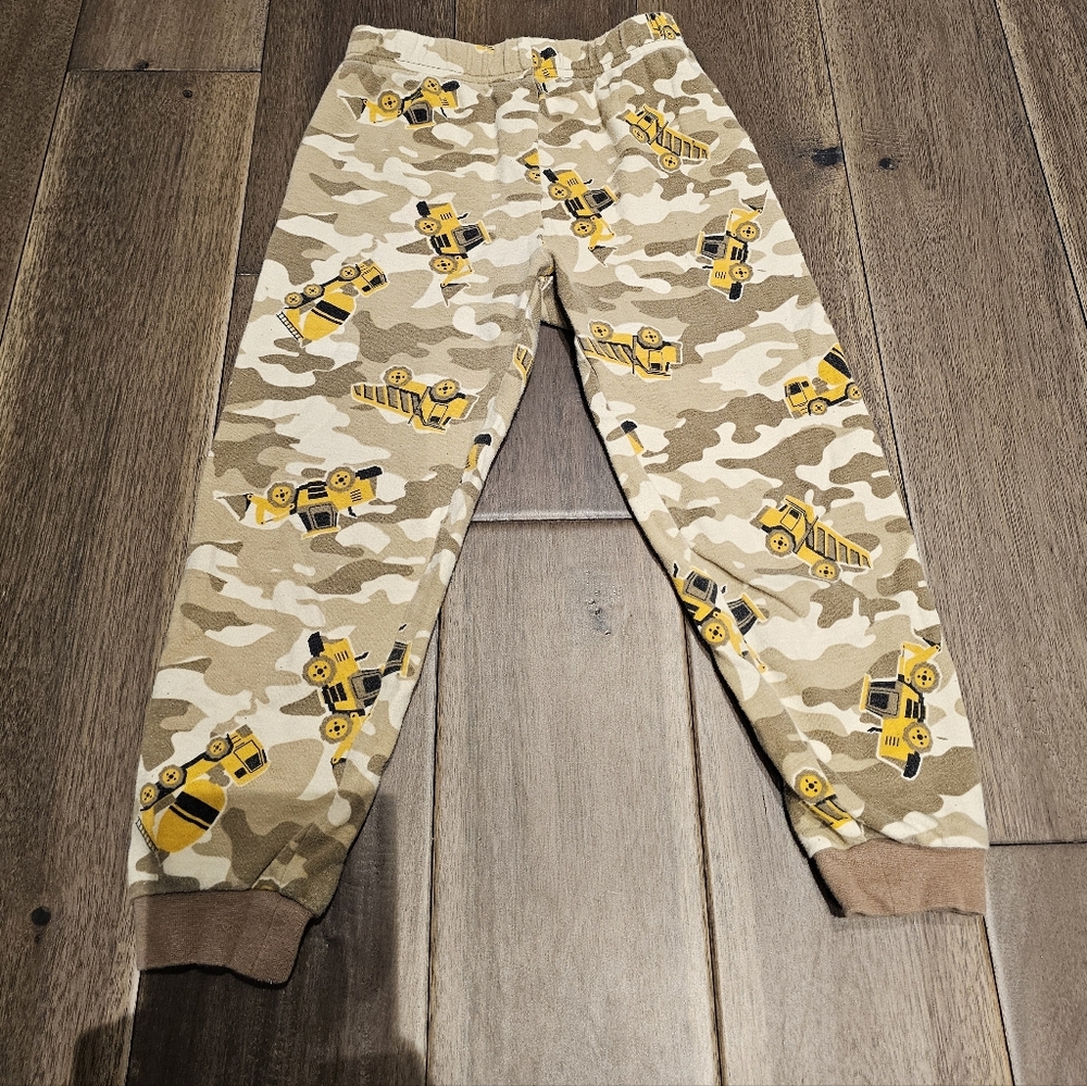 Pekkle Boys Pajama Pants Brown Camo Yellow Construction Print Size 4β5Y